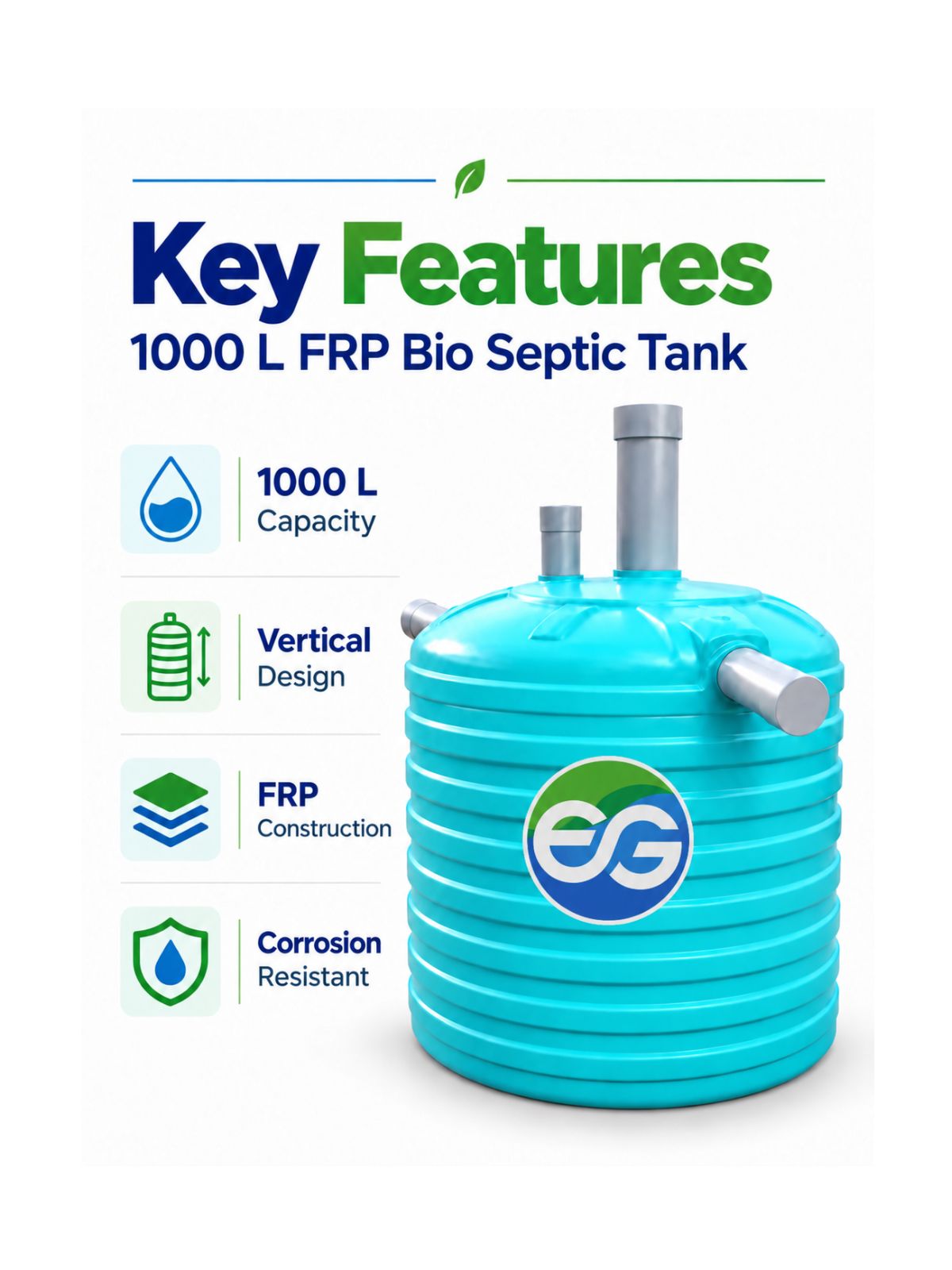 1000 L FRP Bio-Digester Vertical
